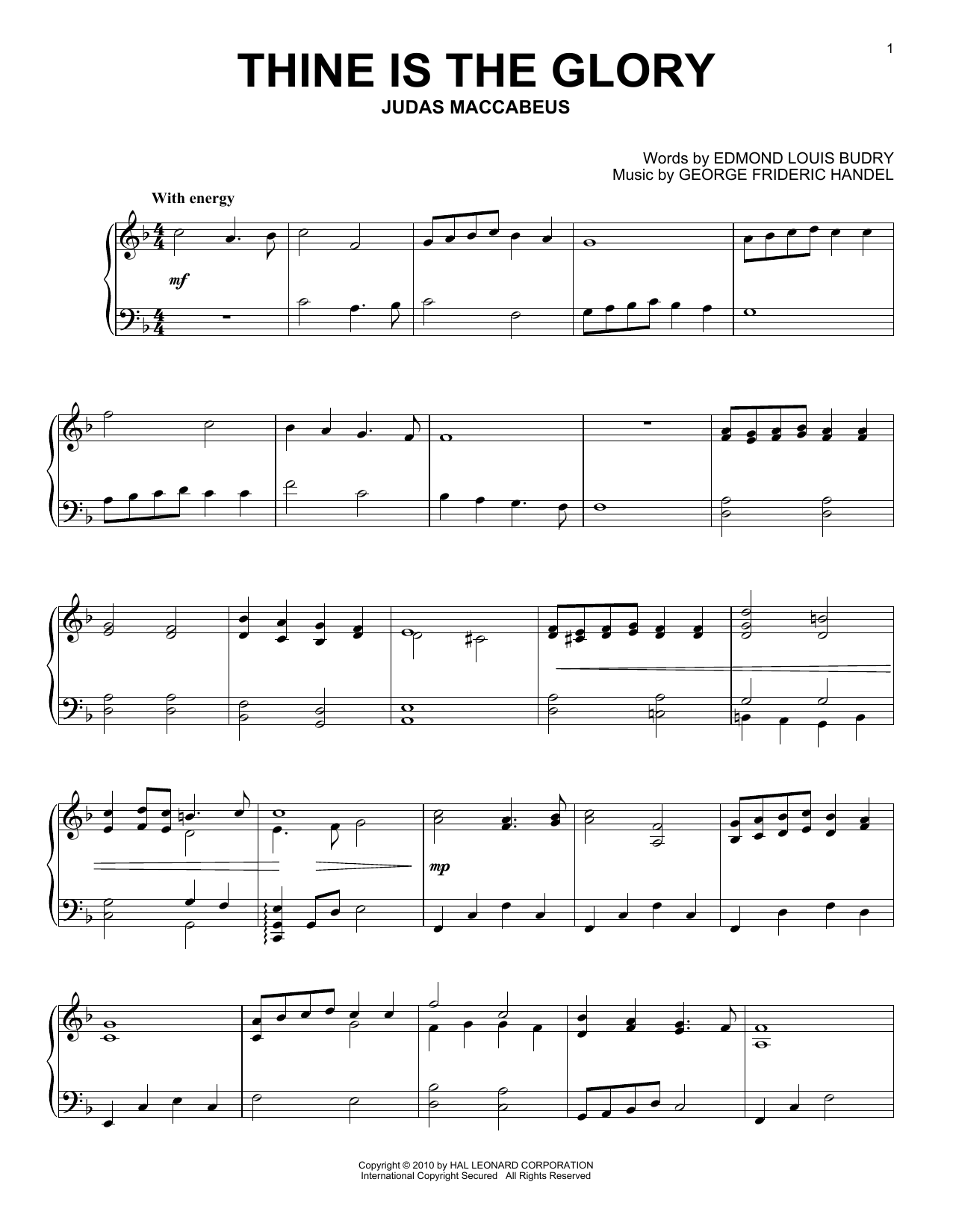 Learn to play George Frederick Handel Thine Is The Glory sheet music for Piano Solo in minutes. Price: 7.8900$ George Frederick Handel Thine Is The Glory sheet music notes and chords arranged for Piano Solo