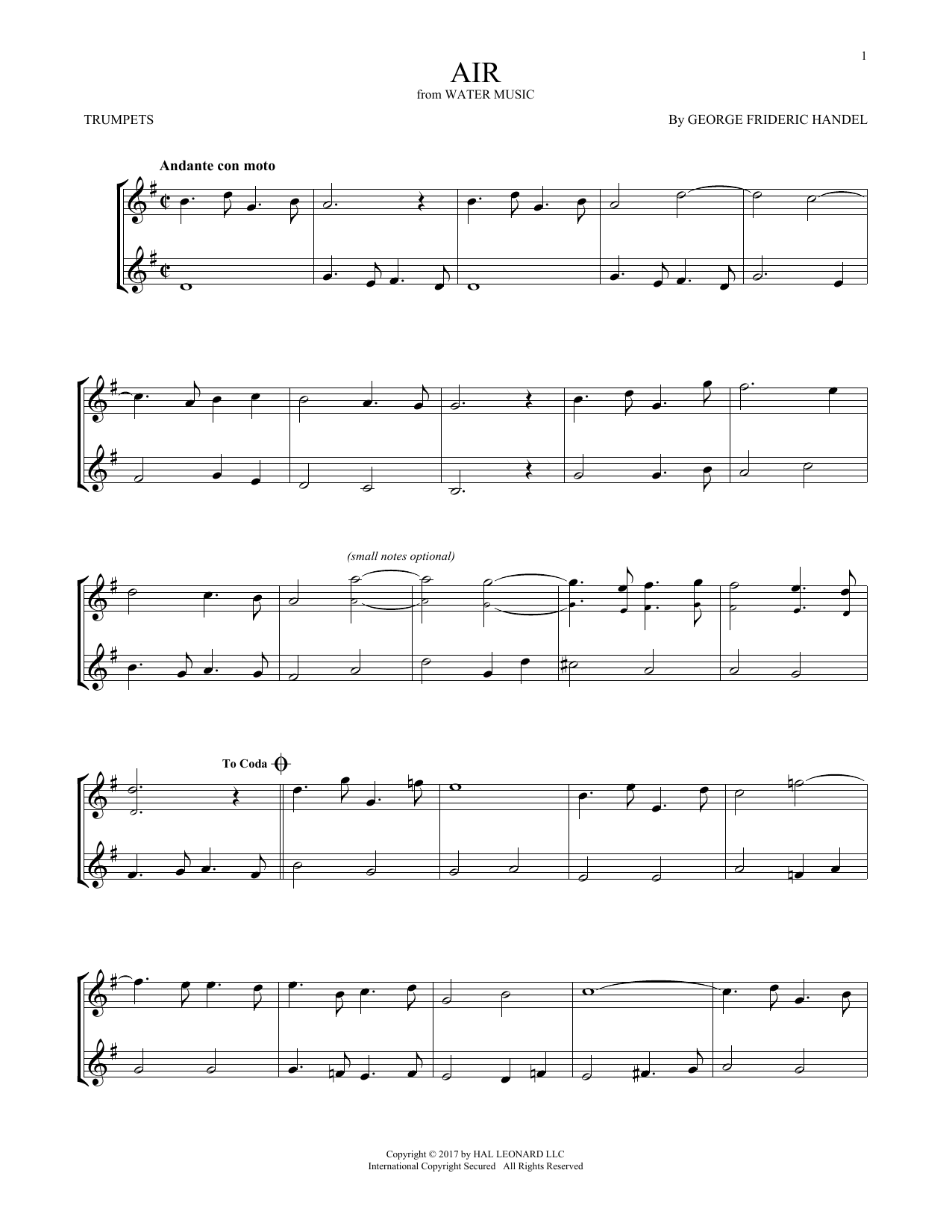 George Frideric Handel Air sheet music notes and chords. Download Printable PDF.