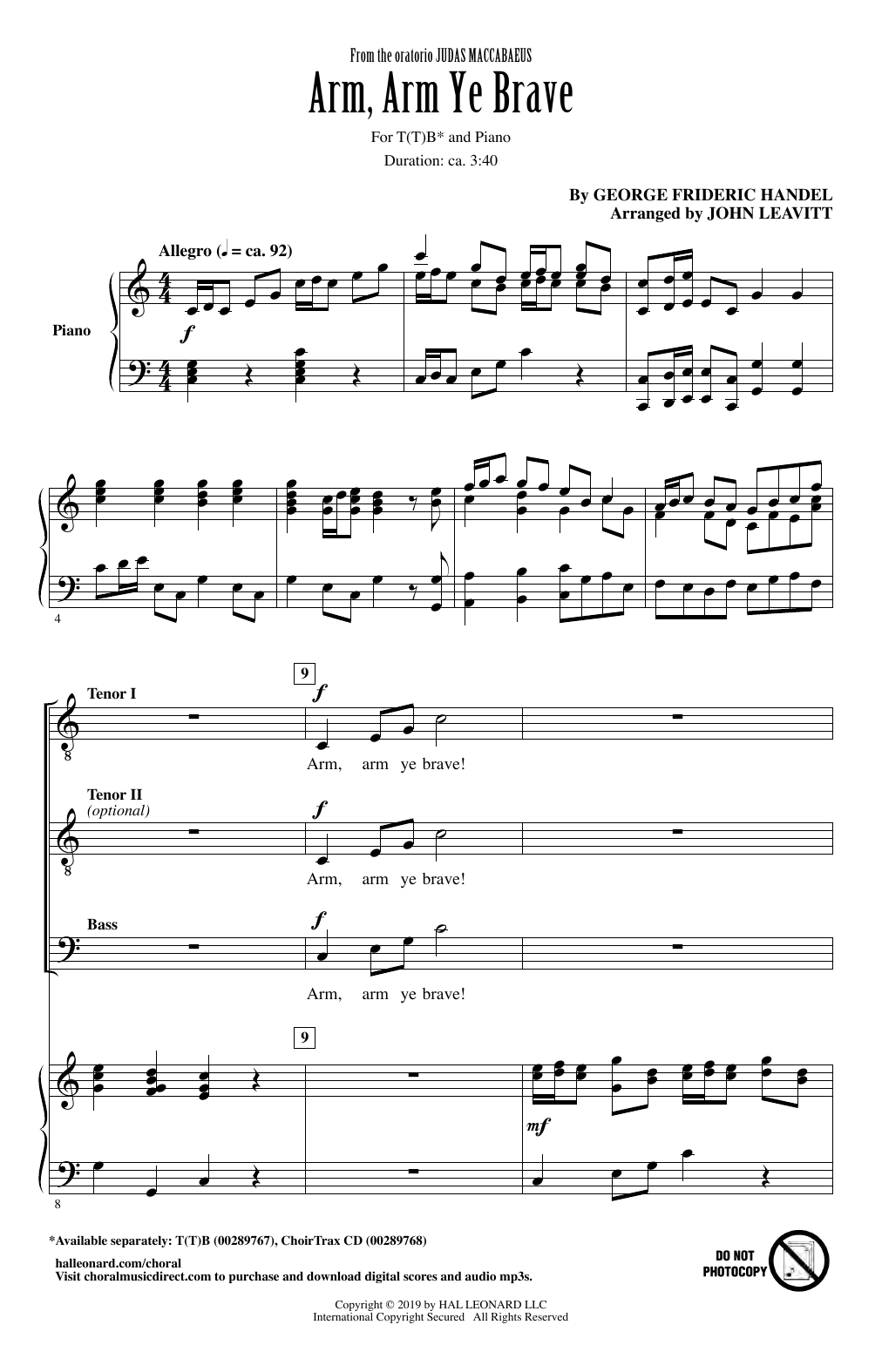 Learn to play George Frideric Handel Arm, Arm Ye Brave (arr. John Leavitt) sheet music for TTB Choir in minutes. Price: 3.9900$ George Frideric Handel Arm, Arm Ye Brave (arr. John Leavitt) sheet music notes and chords arranged for TTB Choir