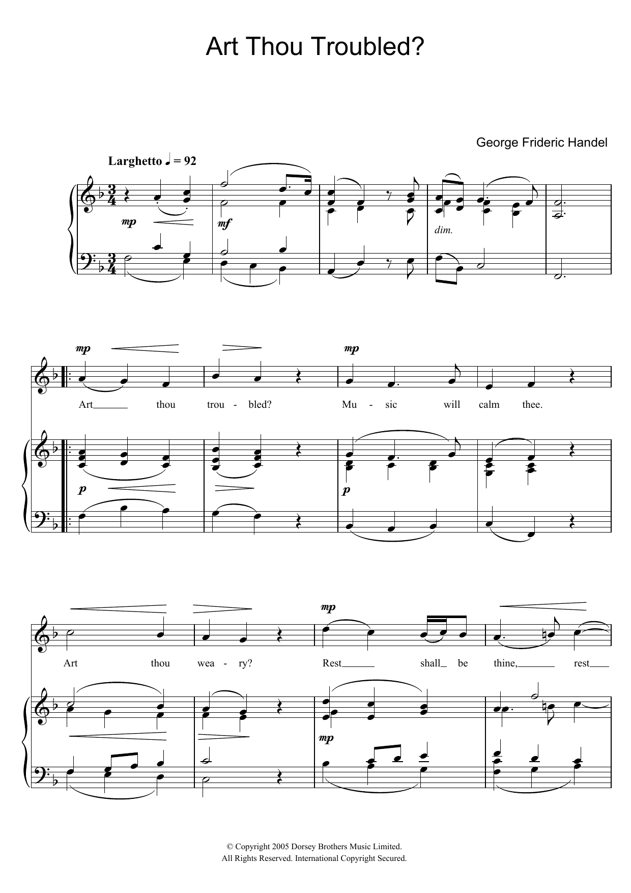 George Frideric Handel Art Thou Troubled? (from Rodelinda) sheet music notes and chords. Download Printable PDF.