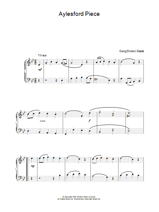 George Frideric Handel Aylesford Piece sheet music notes and chords arranged for Piano Solo