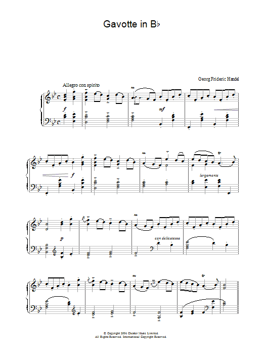 George Frideric Handel Gavotte in B Flat sheet music notes and chords arranged for Piano Solo