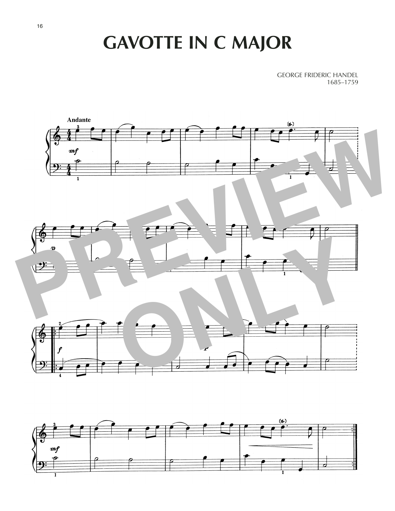 George Frideric Handel Gavotte In C Major sheet music notes and chords. Download Printable PDF.