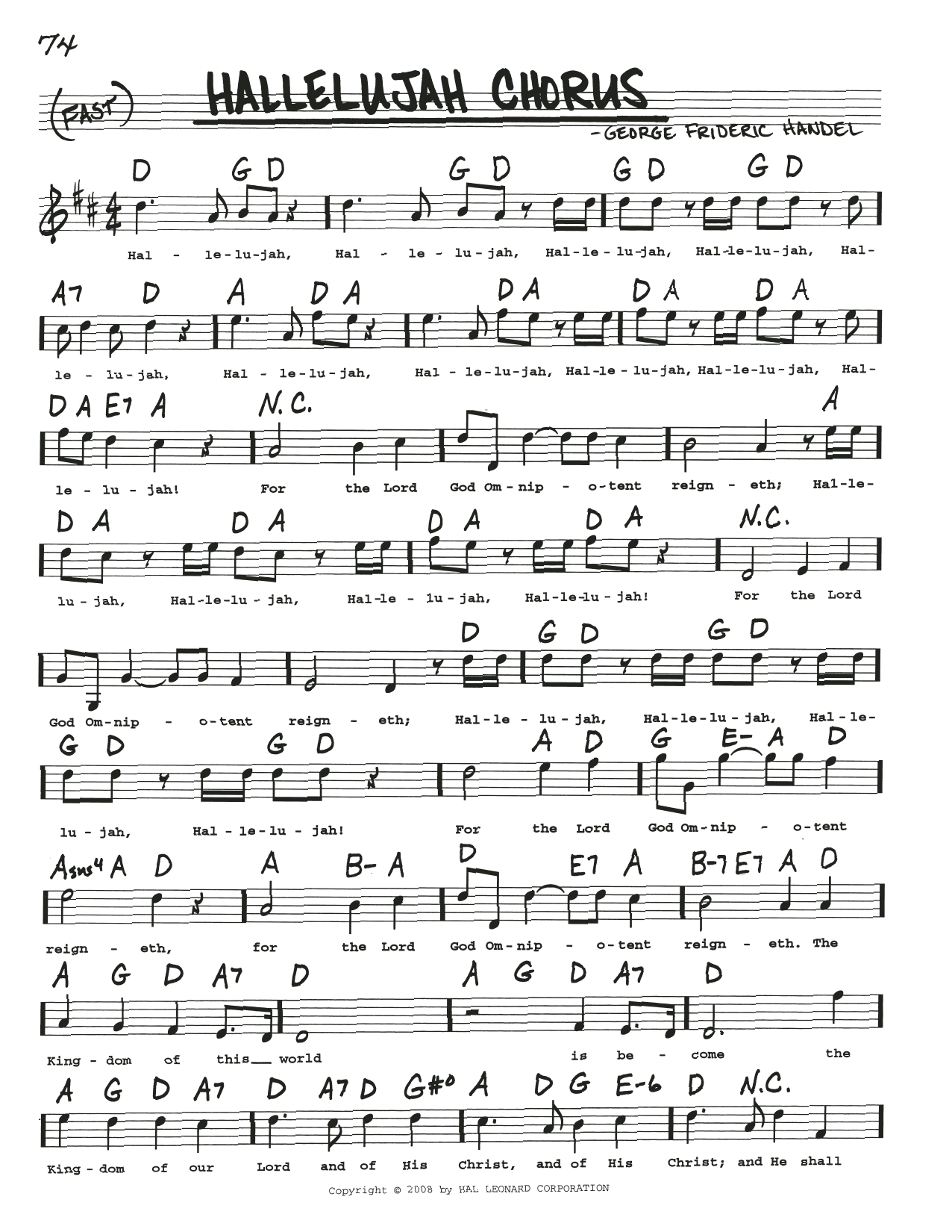 George Frideric Handel Hallelujah Chorus sheet music notes and chords. Download Printable PDF.