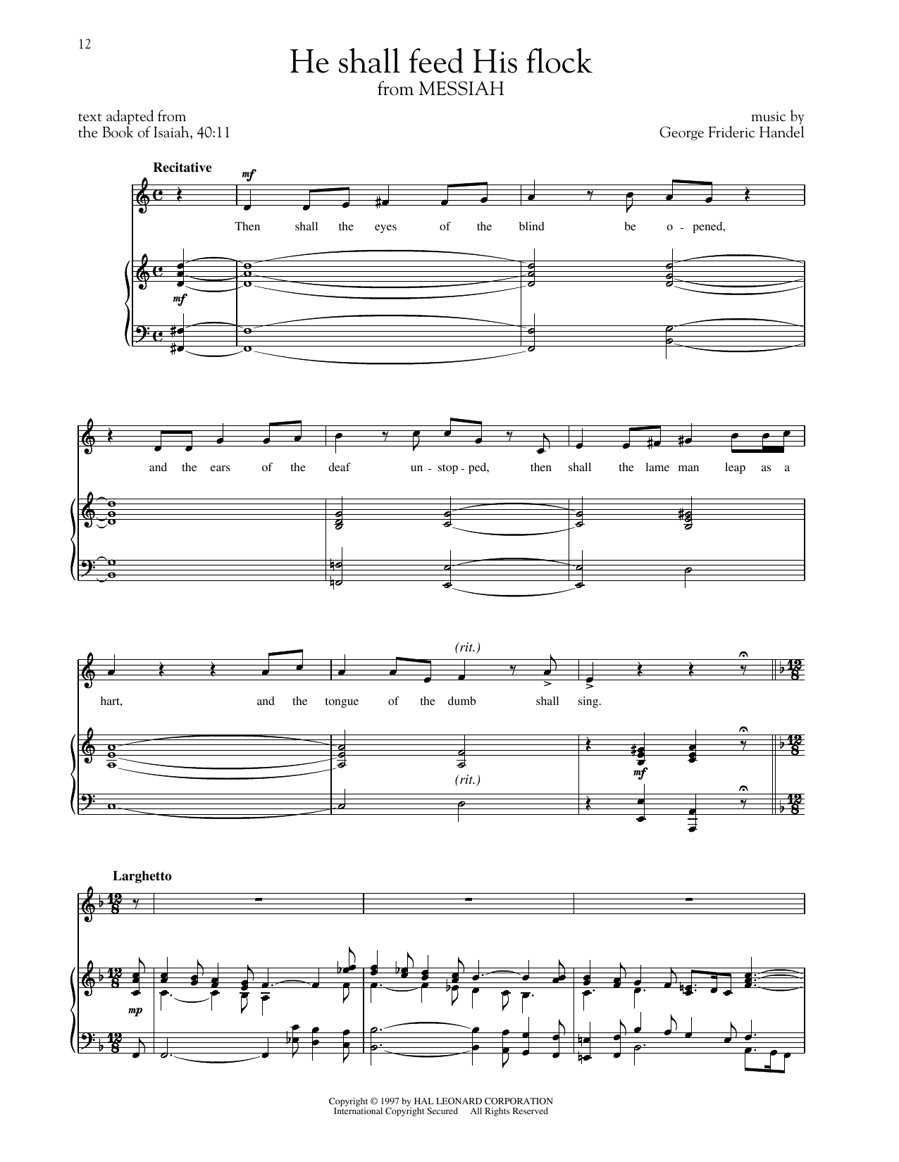 George Frideric Handel He Shall Feed His Flock (arr. Richard Walters) (High Voice) sheet music notes and chords. Download Printable PDF.