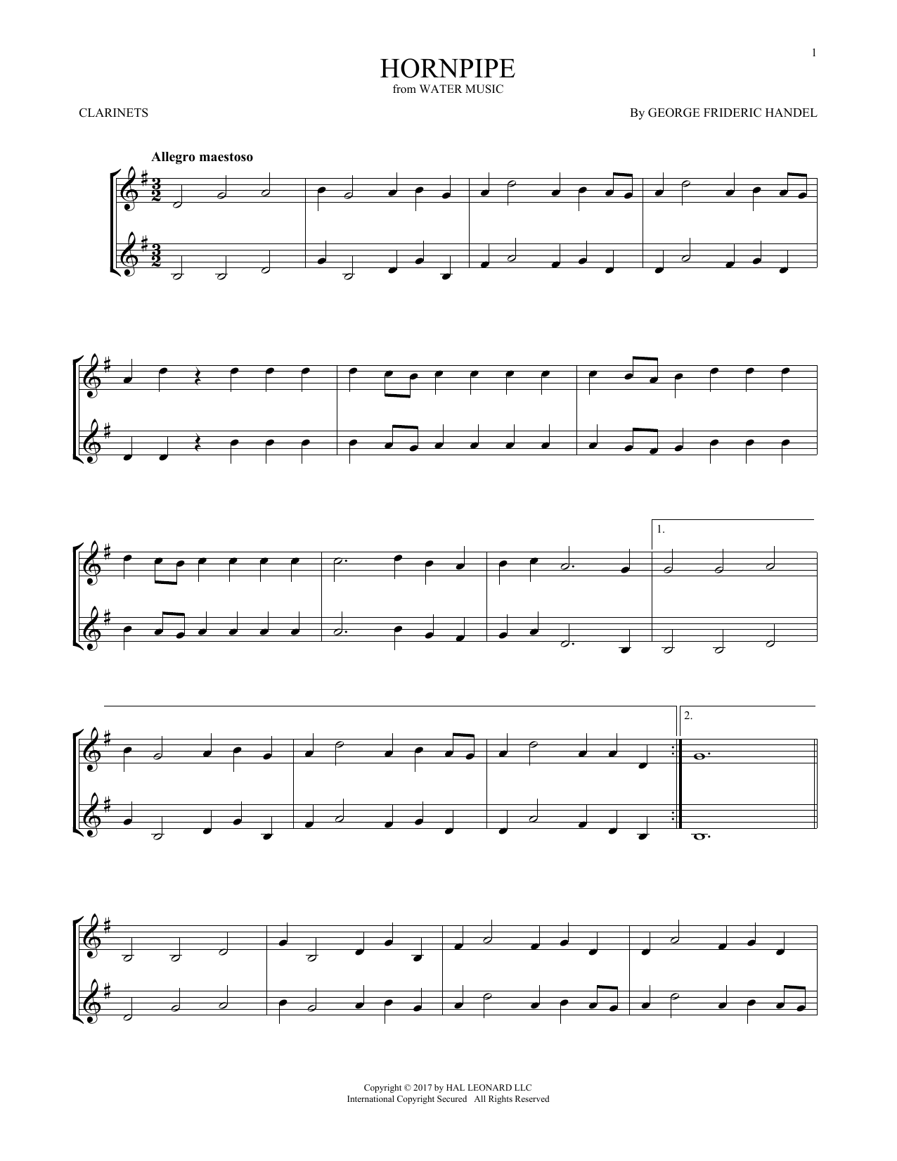 George Frideric Handel Hornpipe sheet music notes and chords. Download Printable PDF.