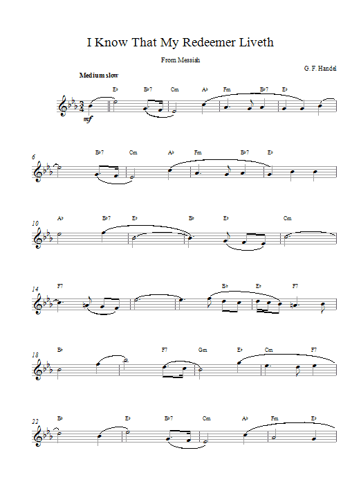 George Frideric Handel I Know That My Redeemer Liveth (from Messiah) sheet music notes and chords. Download Printable PDF.