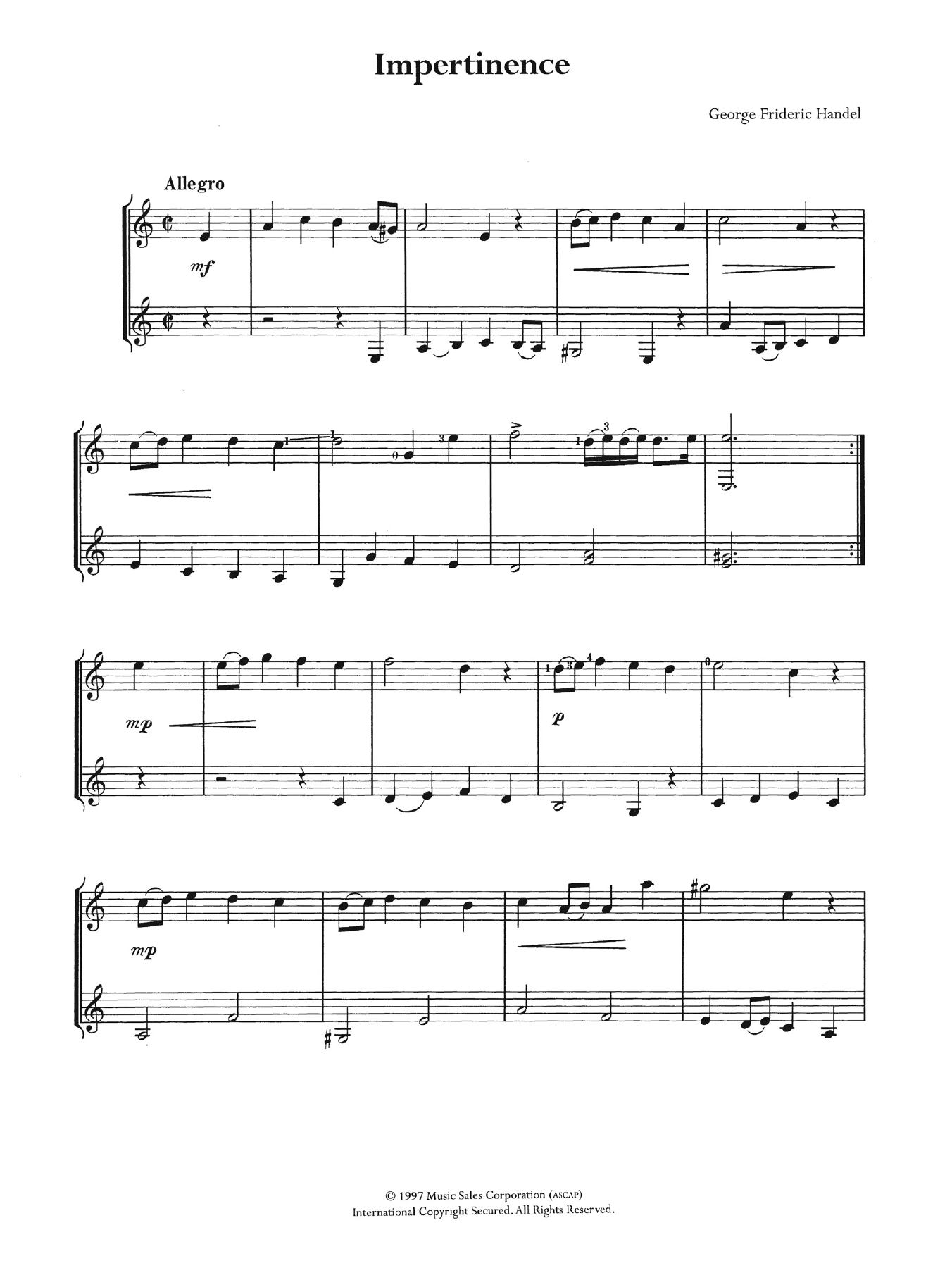 George Frideric Handel Impertinence sheet music notes and chords. Download Printable PDF.