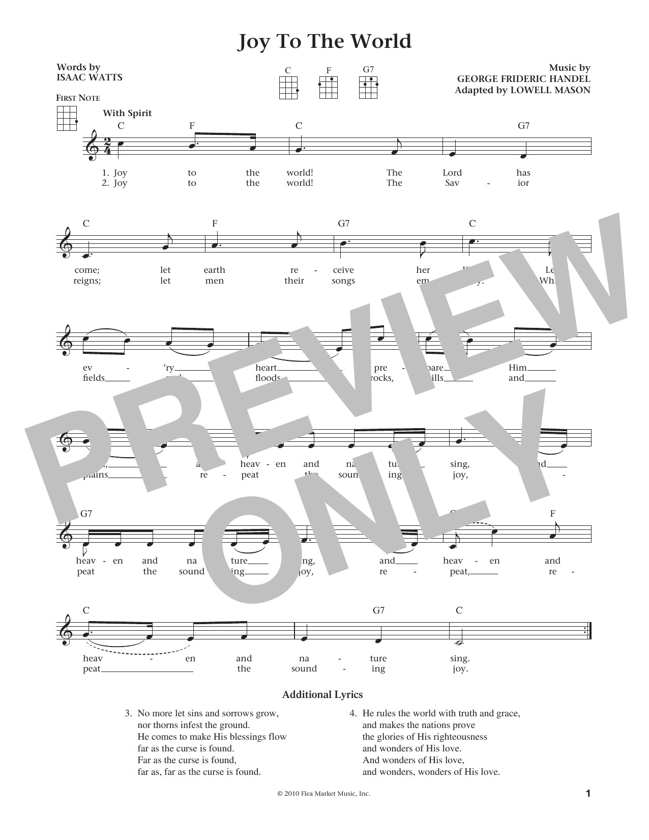 Learn to play George Frideric Handel Joy To The World (from The Daily Ukulele) (arr. Liz and Jim Beloff) sheet music for Ukulele in minutes. Price: 5.9900$ George Frideric Handel Joy To The World (from The Daily Ukulele) (arr. Liz and Jim Beloff) sheet music notes and chords arranged for Ukulele