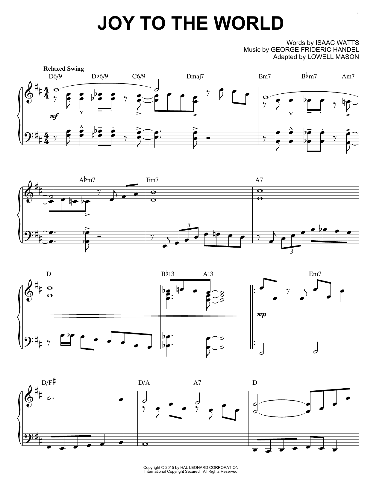 George Frideric Handel Joy To The World [Jazz version] (arr. Brent Edstrom) sheet music notes and chords. Download Printable PDF.