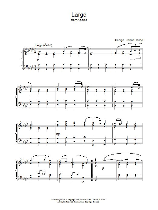 George Frideric Handel Largo (from Xerxes) sheet music notes and chords arranged for Piano Solo