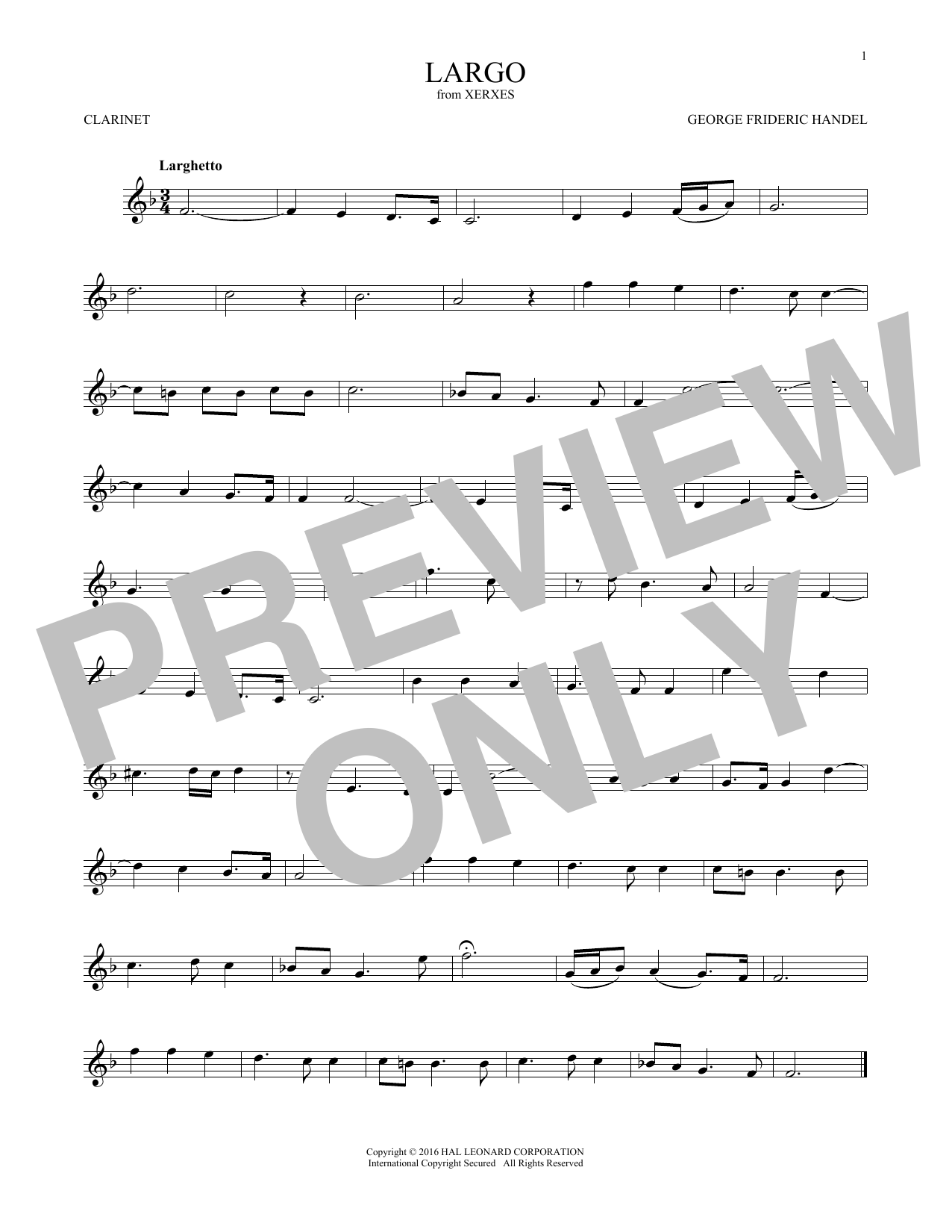 George Frideric Handel Largo sheet music notes and chords. Download Printable PDF.