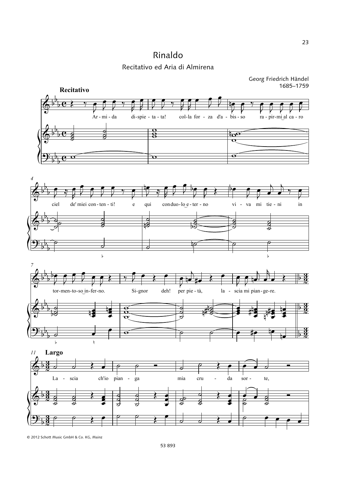 George Frideric Handel Lascia Ch'io Pianga sheet music notes and chords. Download Printable PDF.