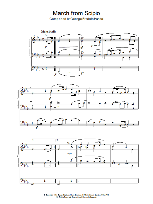 George Frideric Handel March from Scipio sheet music notes and chords. Download Printable PDF.