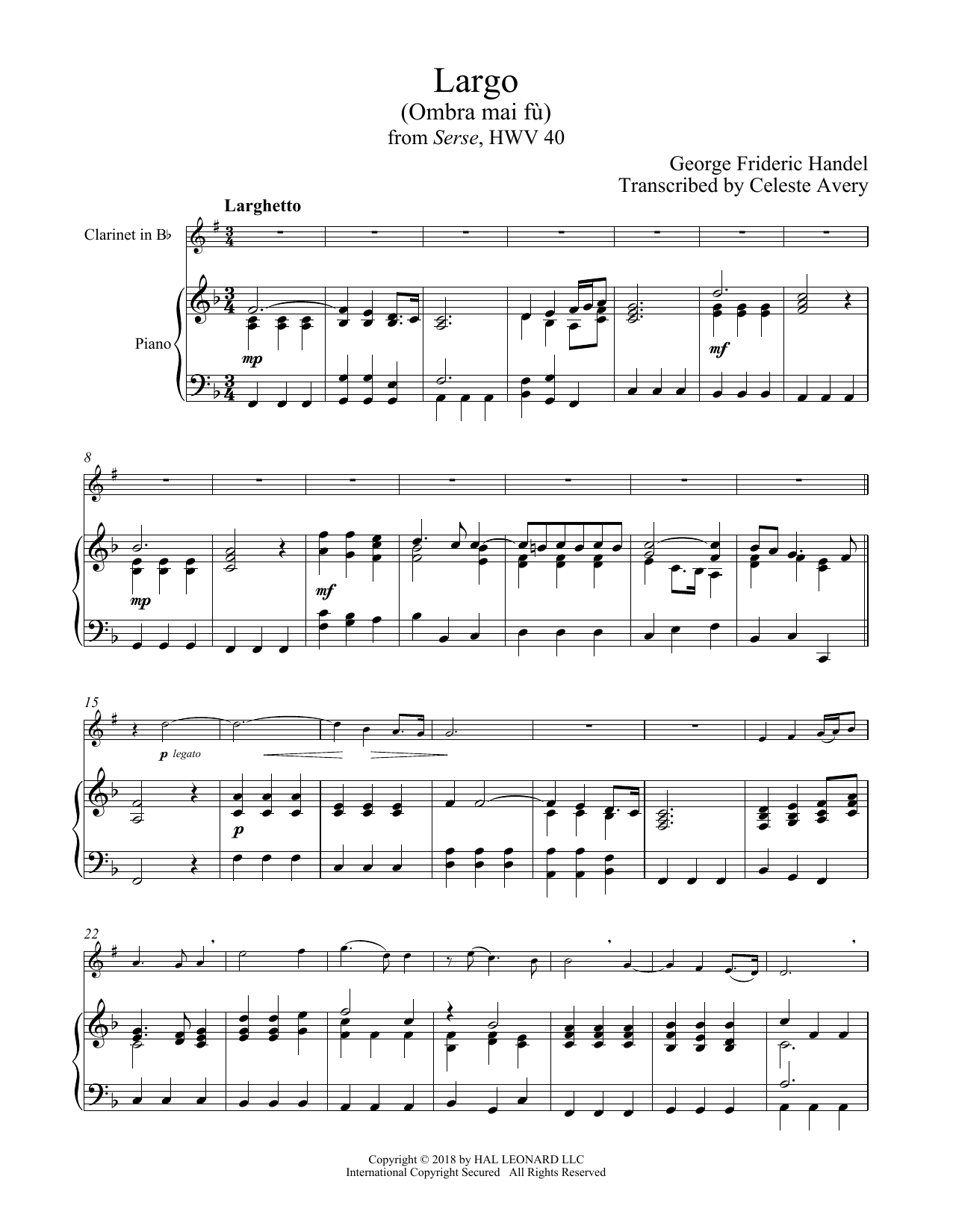 George Frideric Handel Ombra Mai Fu sheet music notes and chords. Download Printable PDF.