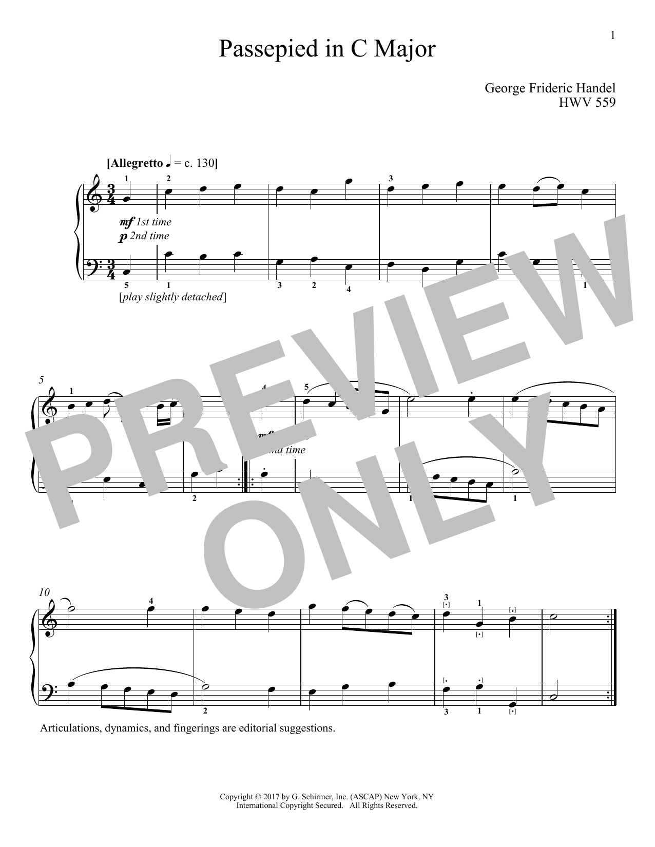 Learn to play George Frideric Handel Passepied In C Major, HWV 559 sheet music for Educational Piano in minutes. Price: 6.9900$ George Frideric Handel Passepied In C Major, HWV 559 sheet music notes and chords arranged for Educational Piano