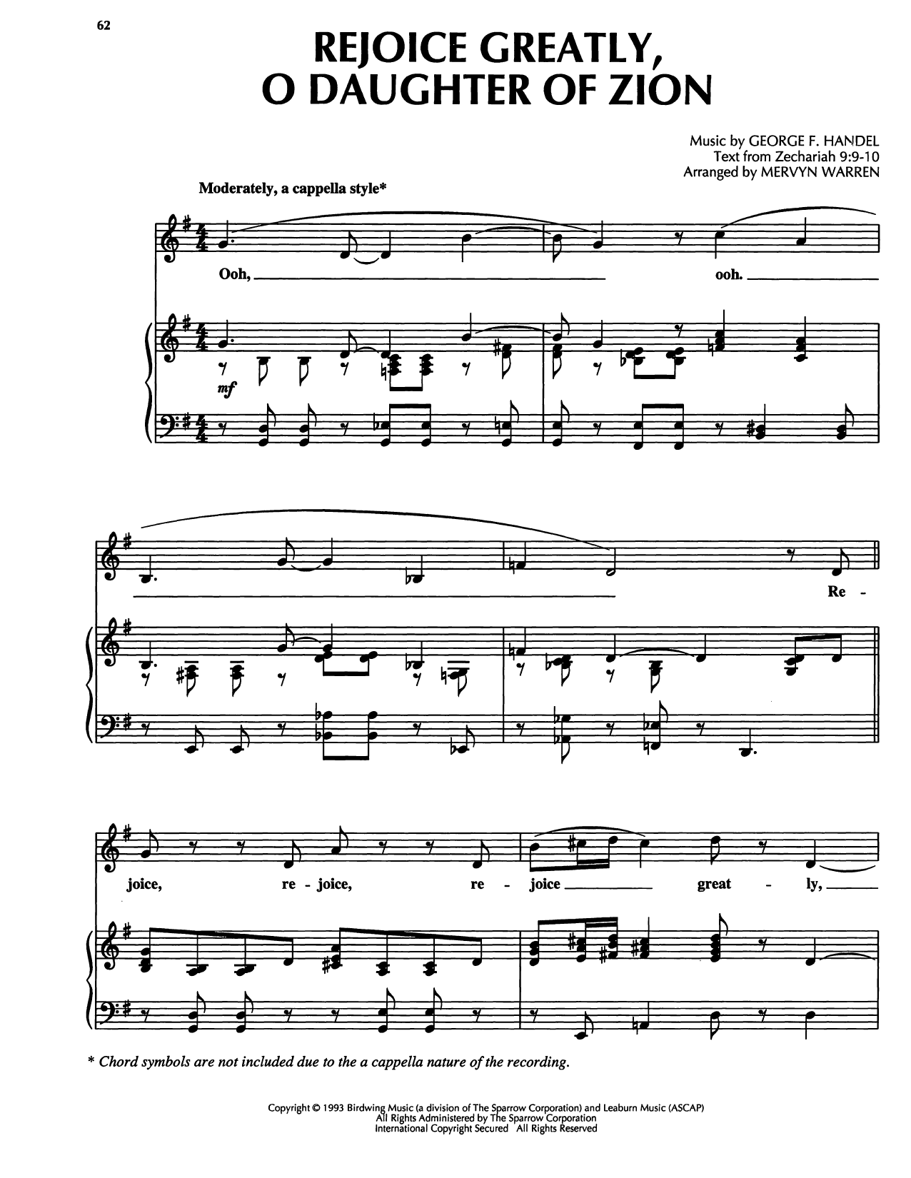 Learn to play George Frideric Handel Rejoice Greatly, O Daughter Of Zion sheet music for Piano, Vocal & Guitar Chords (Right-Hand Melody) in minutes. Price: 7.8900$ George Frideric Handel Rejoice Greatly, O Daughter Of Zion sheet music notes and chords arranged for Piano, Vocal & Guitar Chords (Right-Hand Melody)