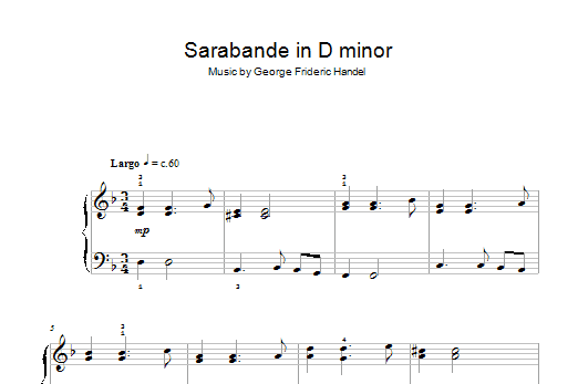 George Frideric Handel Sarabande in D minor sheet music notes and chords. Download Printable PDF.