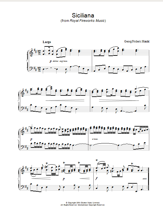 Learn to play George Frideric Handel Siciliana sheet music for Piano Solo in minutes. Price: 7.8900$ George Frideric Handel Siciliana sheet music notes and chords arranged for Piano Solo