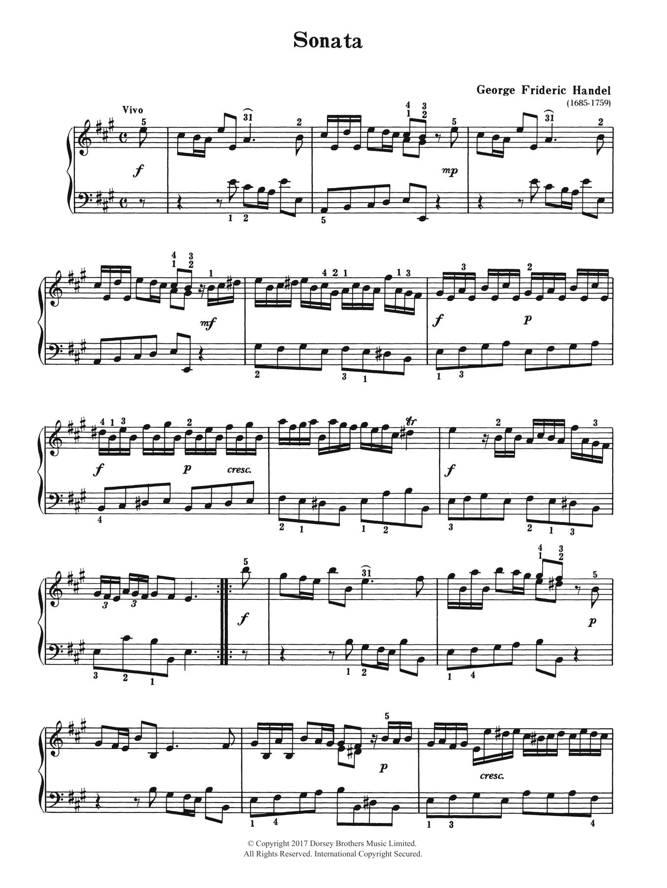 Learn to play George Frideric Handel Sonata sheet music for Piano Solo in minutes. Price: 6.9900$ George Frideric Handel Sonata sheet music notes and chords arranged for Piano Solo