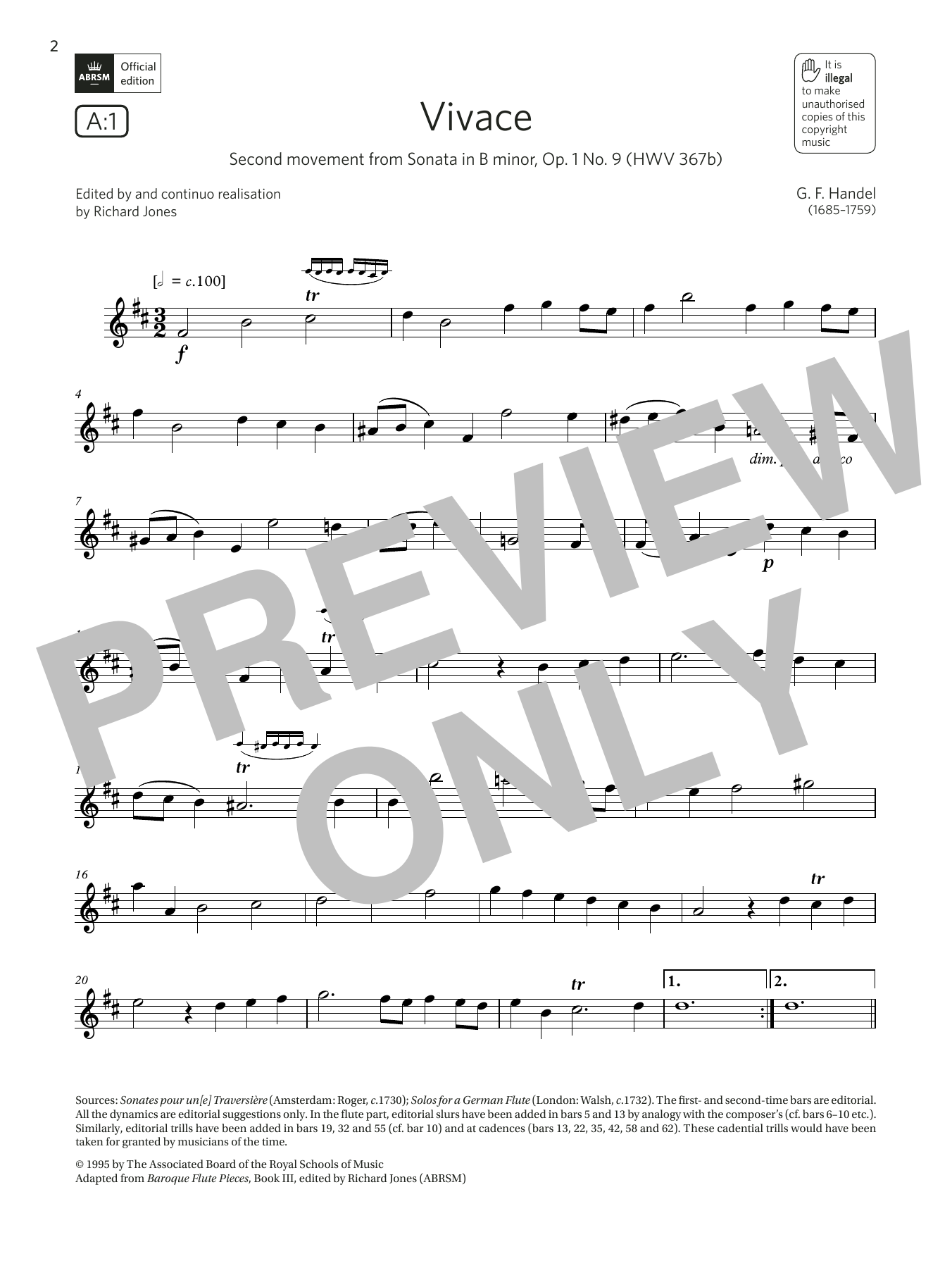 Learn to play George Frideric Handel Vivace (from Sonata in B minor, Op.1 No.9)(Grade 5 List A1 from the ABRSM Flute syllabus from 2022) sheet music for Flute Solo in minutes. Price: 5.9900$ George Frideric Handel Vivace (from Sonata in B minor, Op.1 No.9)(Grade 5 List A1 from the ABRSM Flute syllabus from 2022) sheet music notes and chords arranged for Flute Solo