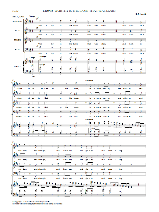 George Frideric Handel Worthy Is The Lamb That Was Slain sheet music notes and chords arranged for SATB Choir