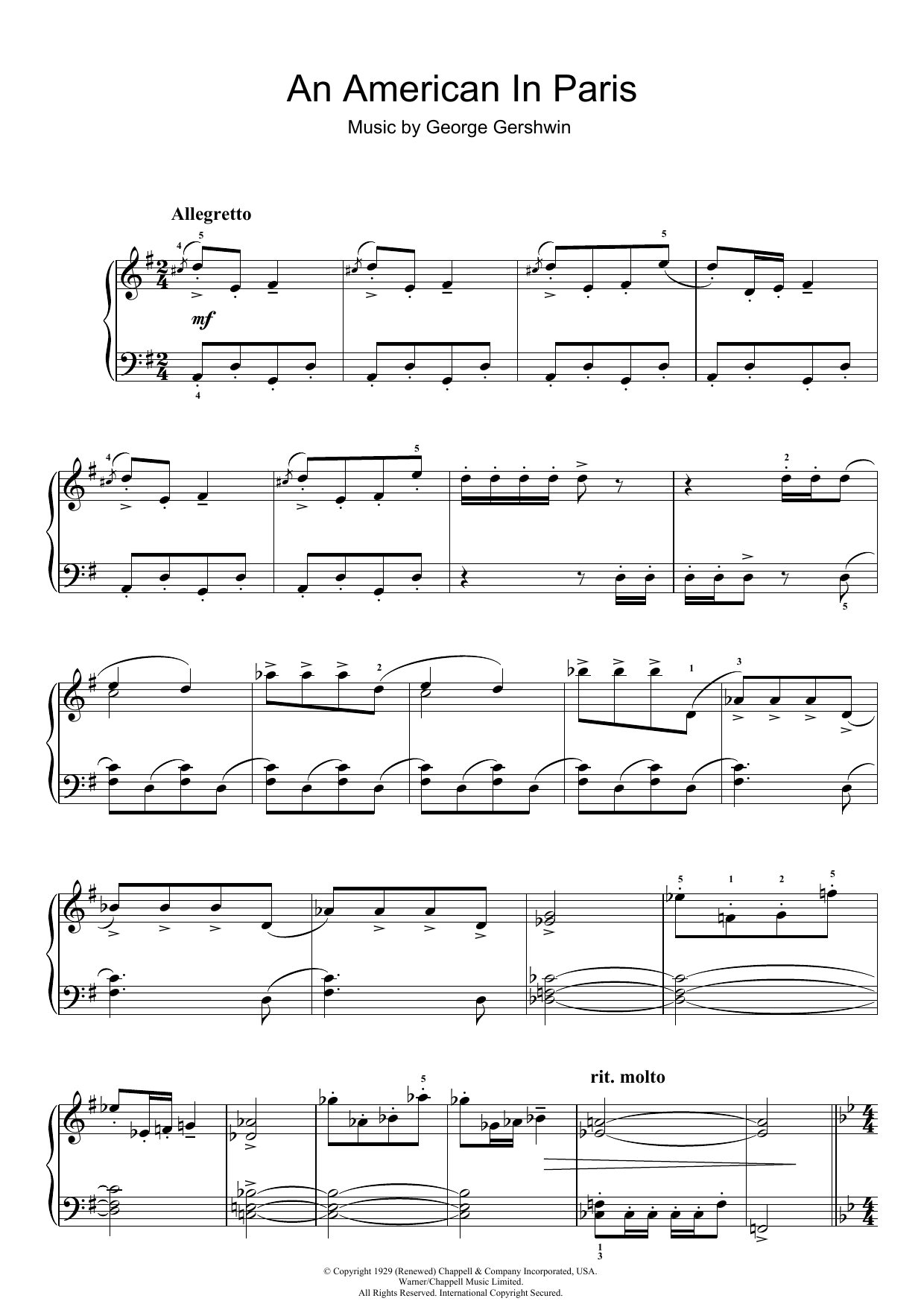 George Gershwin An American In Paris sheet music notes and chords. Download Printable PDF.