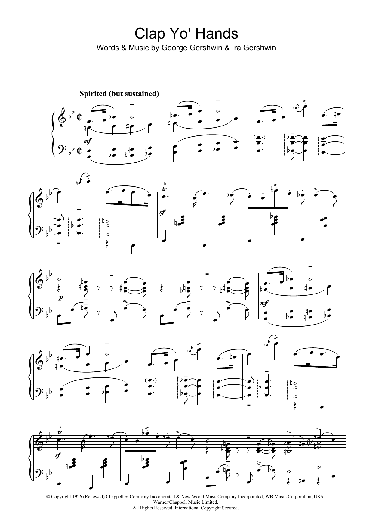 George Gershwin Clap Yo' Hands sheet music notes and chords arranged for Piano Solo