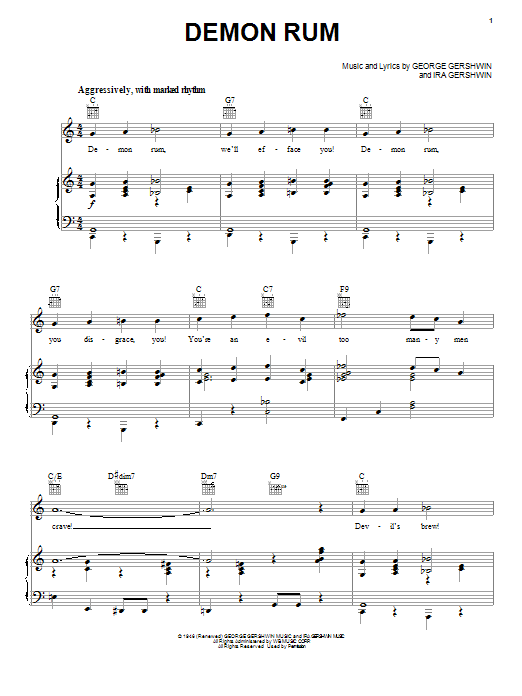 Learn to play George Gershwin Demon Rum sheet music for Piano, Vocal & Guitar Chords (Right-Hand Melody) in minutes. Price: 7.8900$ George Gershwin Demon Rum sheet music notes and chords arranged for Piano, Vocal & Guitar Chords (Right-Hand Melody)