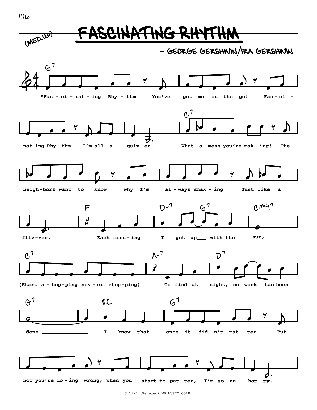 George Gershwin Fascinating Rhythm (Low Voice) sheet music notes and chords. Download Printable PDF.