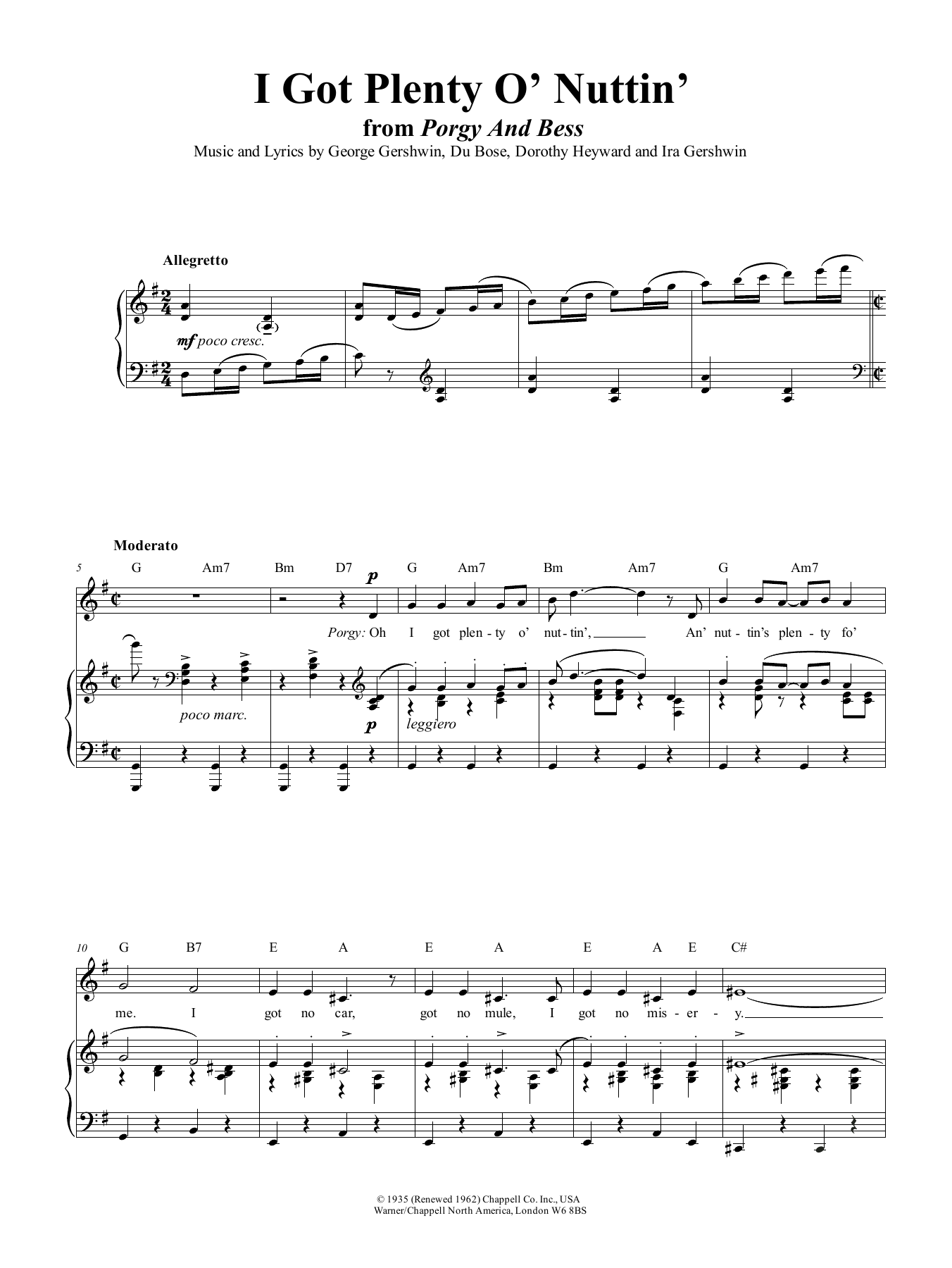 George Gershwin I Got Plenty O' Nuttin' (from Porgy And Bess) sheet music notes and chords. Download Printable PDF.