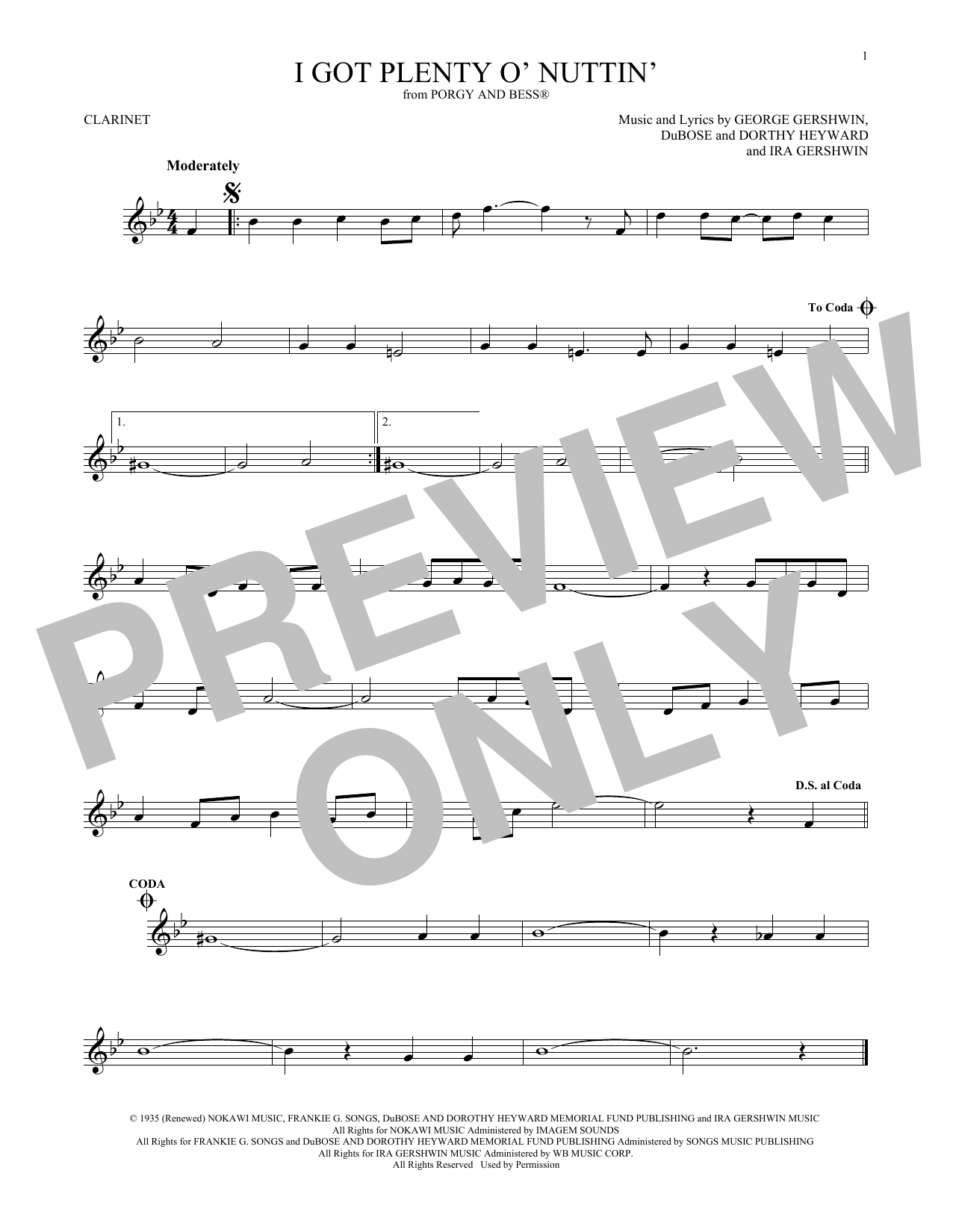 George Gershwin I Got Plenty O' Nuttin' sheet music notes and chords. Download Printable PDF.