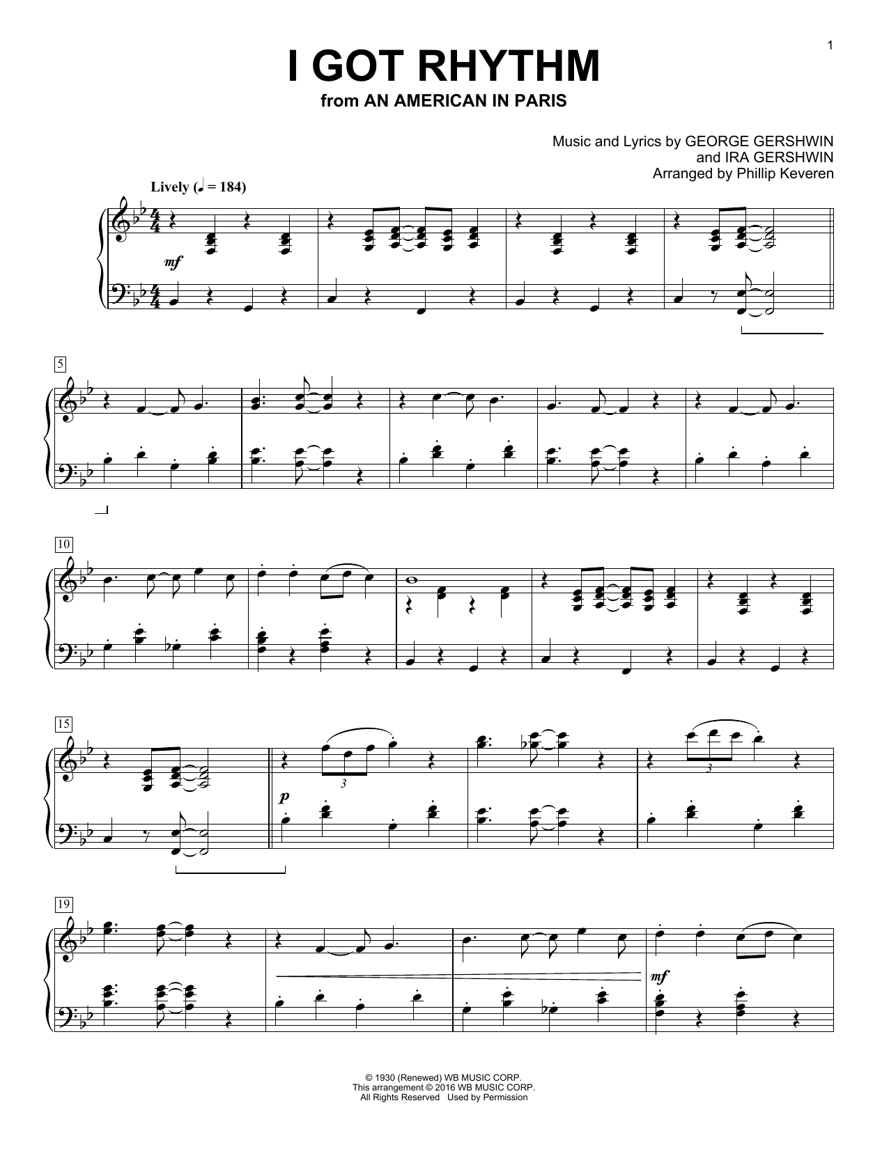 Phillip Keveren I Got Rhythm sheet music notes and chords arranged for Piano Solo