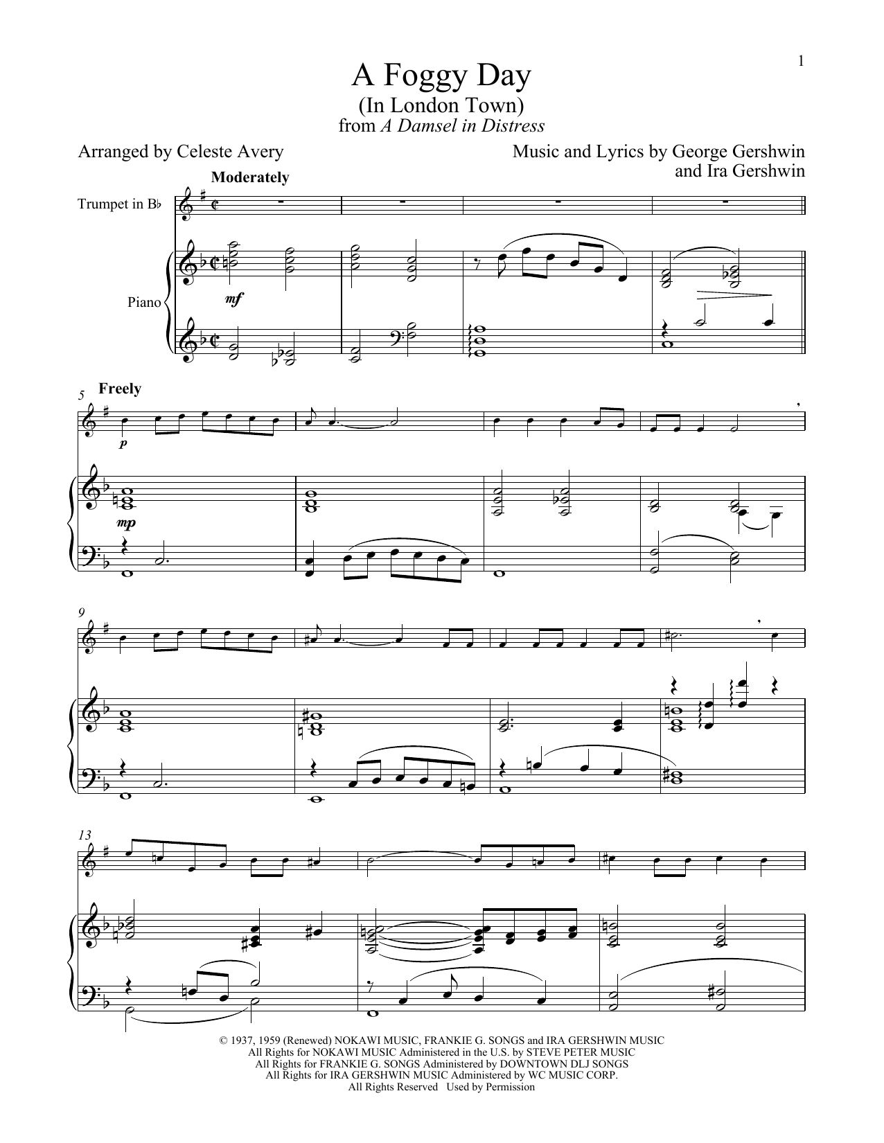 George Gershwin & Ira Gershwin A Foggy Day (In London Town) (from A Damsel In Distress) sheet music notes and chords arranged for Trumpet and Piano