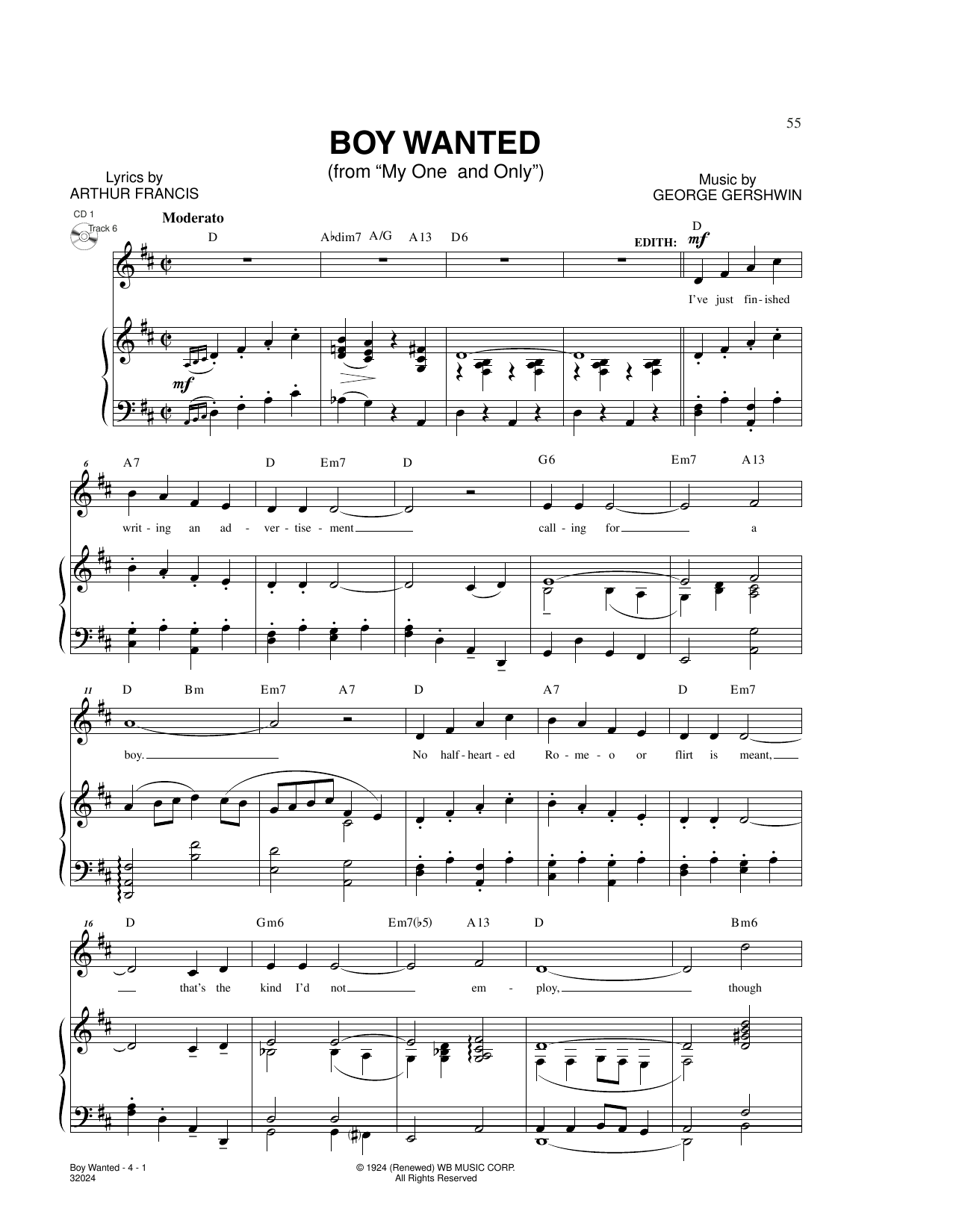 George Gershwin & Ira Gershwin Boy Wanted (from My One And Only) sheet music notes and chords. Download Printable PDF.