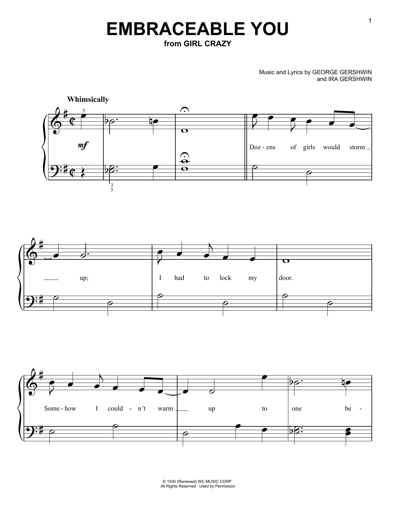 George Gershwin & Ira Gershwin Embraceable You sheet music notes and chords. Download Printable PDF.