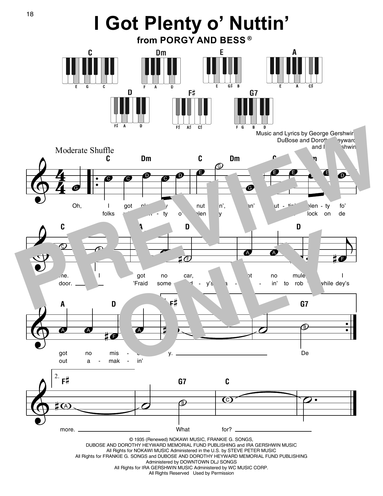 Learn to play George Gershwin & Ira Gershwin I Got Plenty O' Nuttin' (from Porgy and Bess) sheet music for Super Easy Piano in minutes. Price: 5.9900$ George Gershwin & Ira Gershwin I Got Plenty O' Nuttin' (from Porgy and Bess) sheet music notes and chords arranged for Super Easy Piano