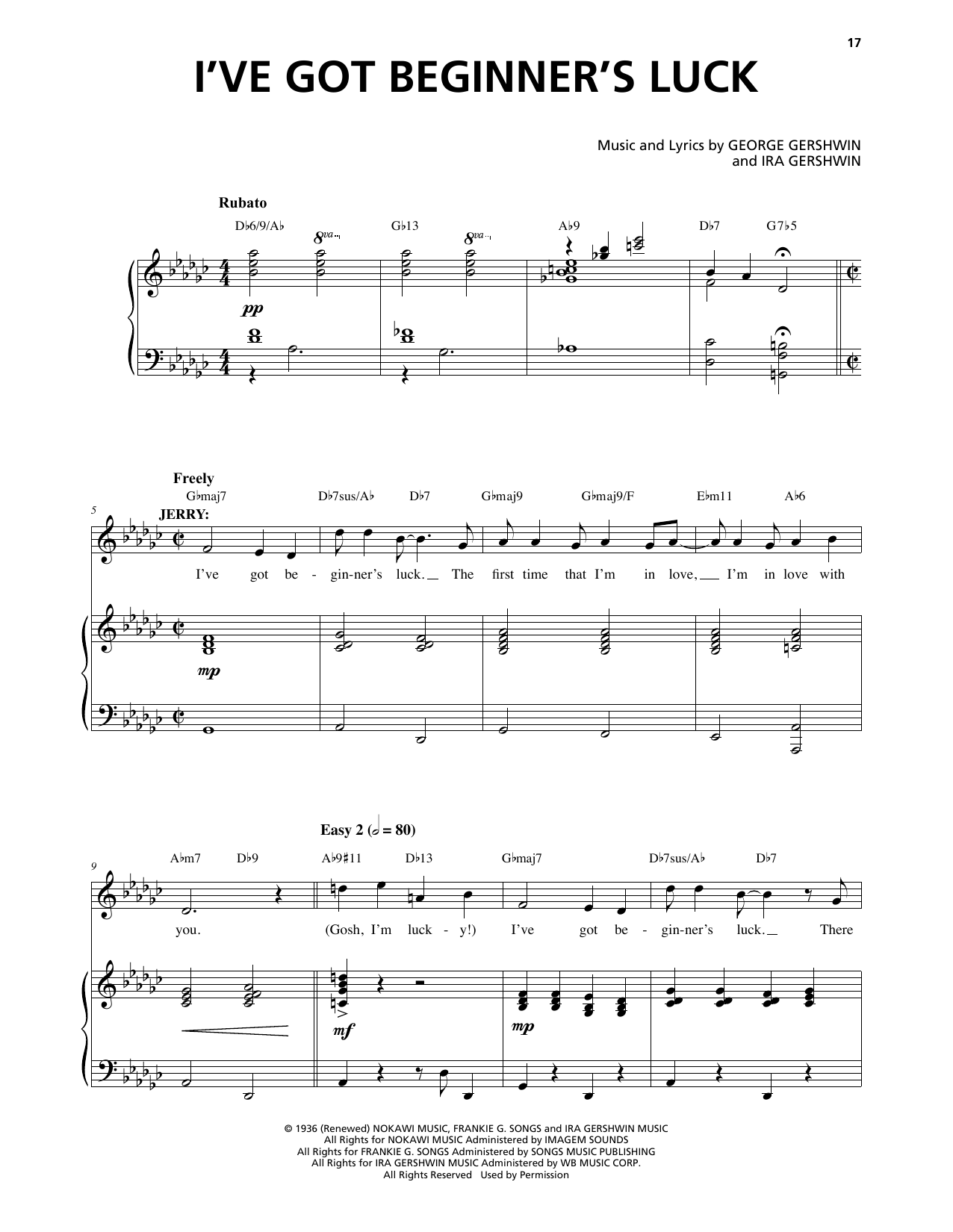 George Gershwin & Ira Gershwin I've Got Beginner's Luck (from An American In Paris) sheet music notes and chords. Download Printable PDF.