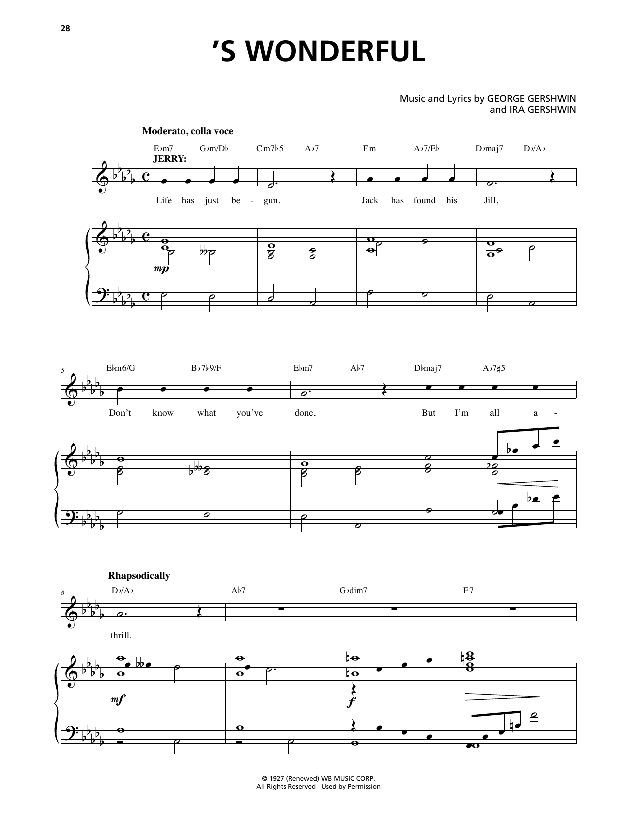 George Gershwin & Ira Gershwin 'S Wonderful (from An American In Paris) sheet music notes and chords. Download Printable PDF.