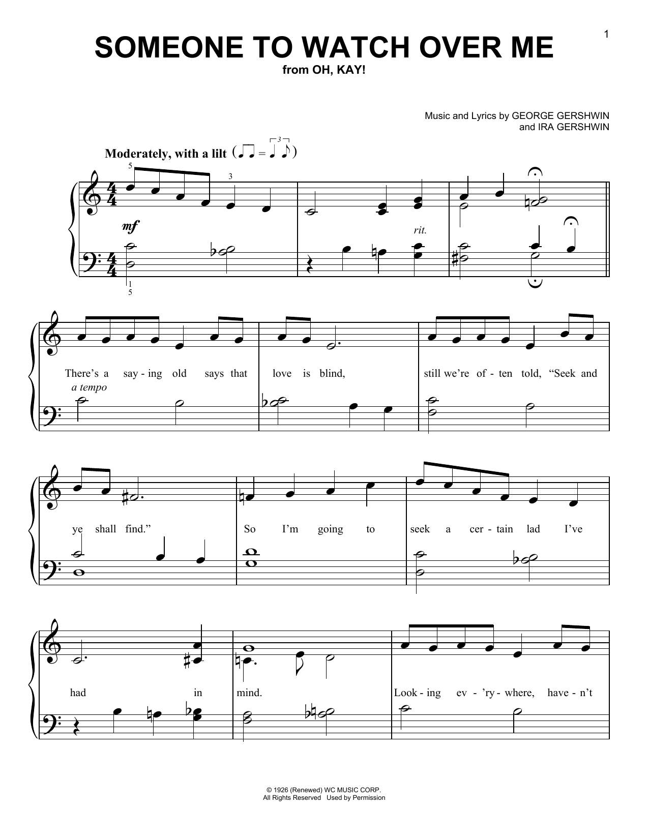 George Gershwin & Ira Gershwin Someone To Watch Over Me sheet music notes and chords. Download Printable PDF.