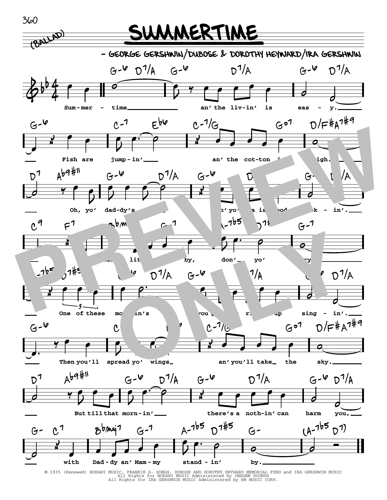 George Gershwin & Ira Gershwin Summertime (High Voice) (from Porgy and Bess) sheet music notes and chords. Download Printable PDF.