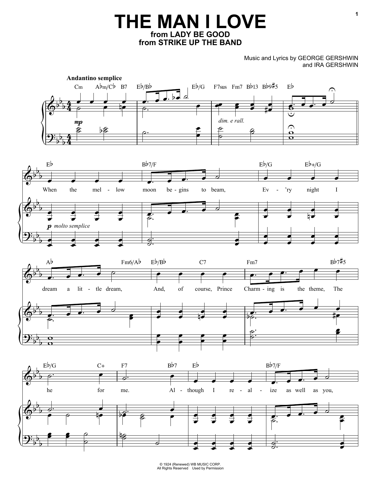 George Gershwin The Man I Love sheet music notes and chords. Download Printable PDF.