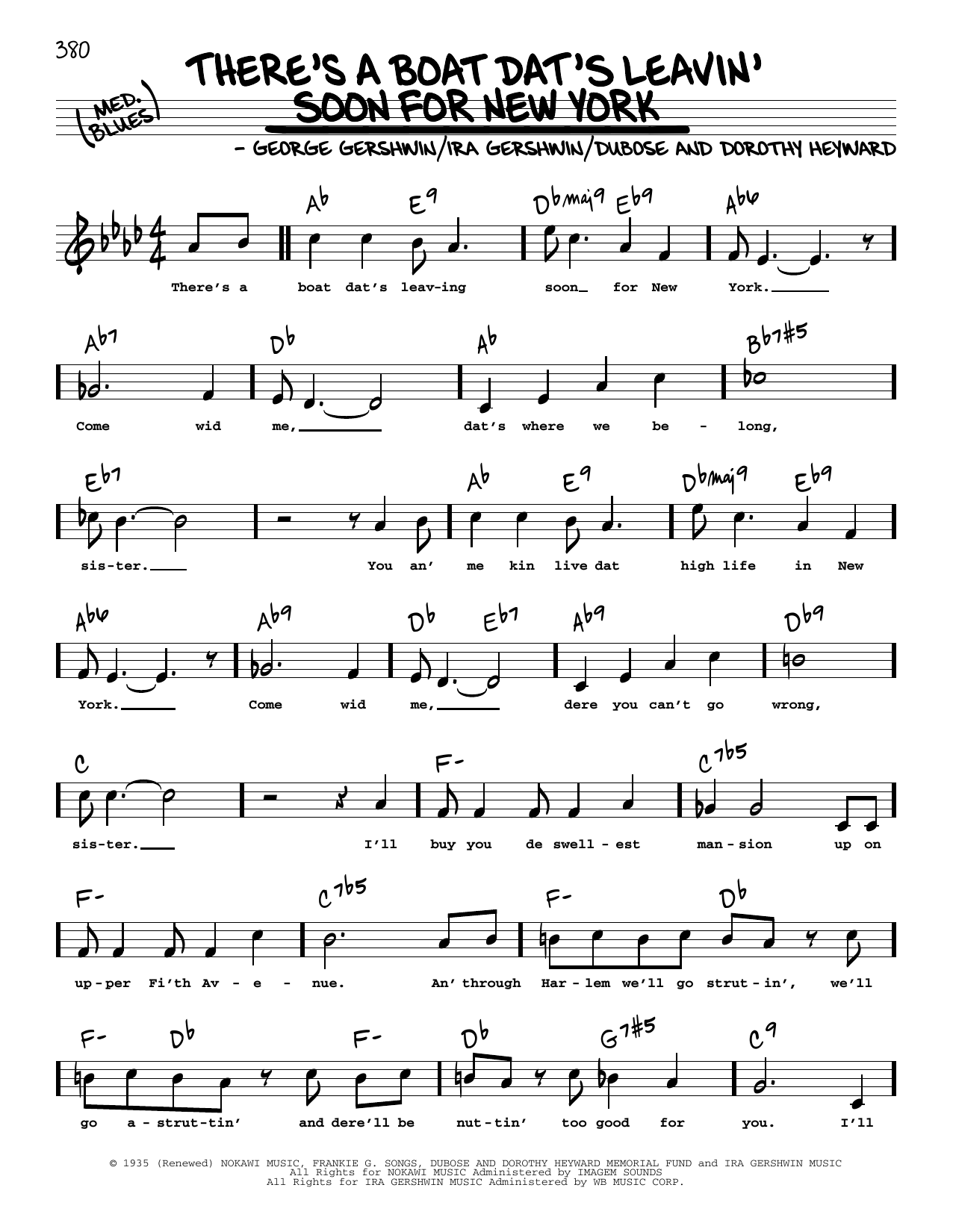 George Gershwin & Ira Gershwin There's A Boat Dat's Leavin' Soon For New York (High Voice) (from Porgy And Bess) sheet music notes and chords. Download Printable PDF.