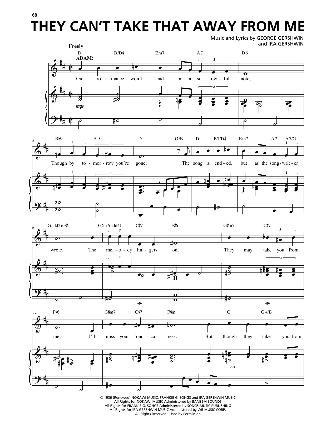 George Gershwin & Ira Gershwin They Can't Take That Away From Me (from An American In Paris) sheet music notes and chords. Download Printable PDF.