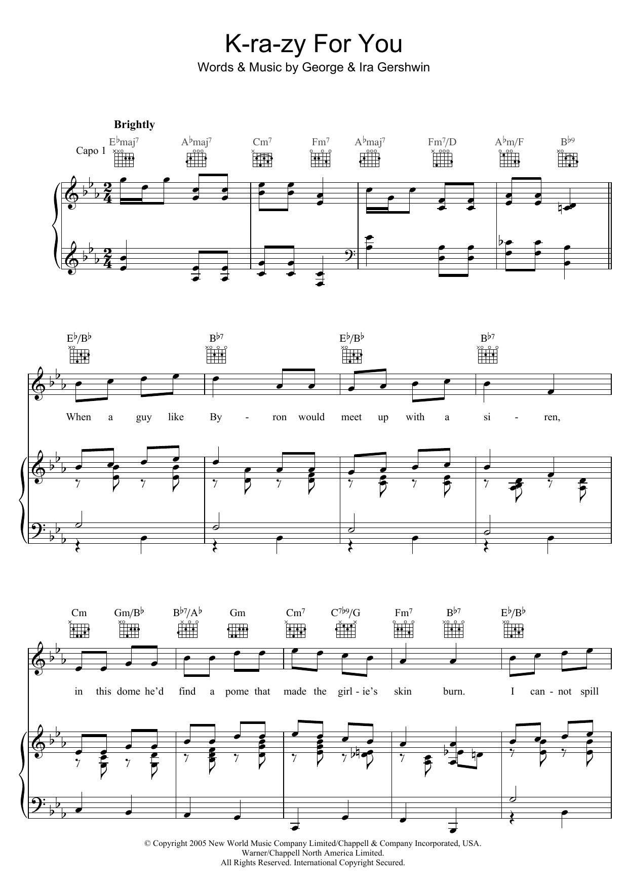Learn to play George Gershwin K-ra-zy For You sheet music for Piano, Vocal & Guitar Chords in minutes. Price: 7.8900$ George Gershwin K-ra-zy For You sheet music notes and chords arranged for Piano, Vocal & Guitar Chords
