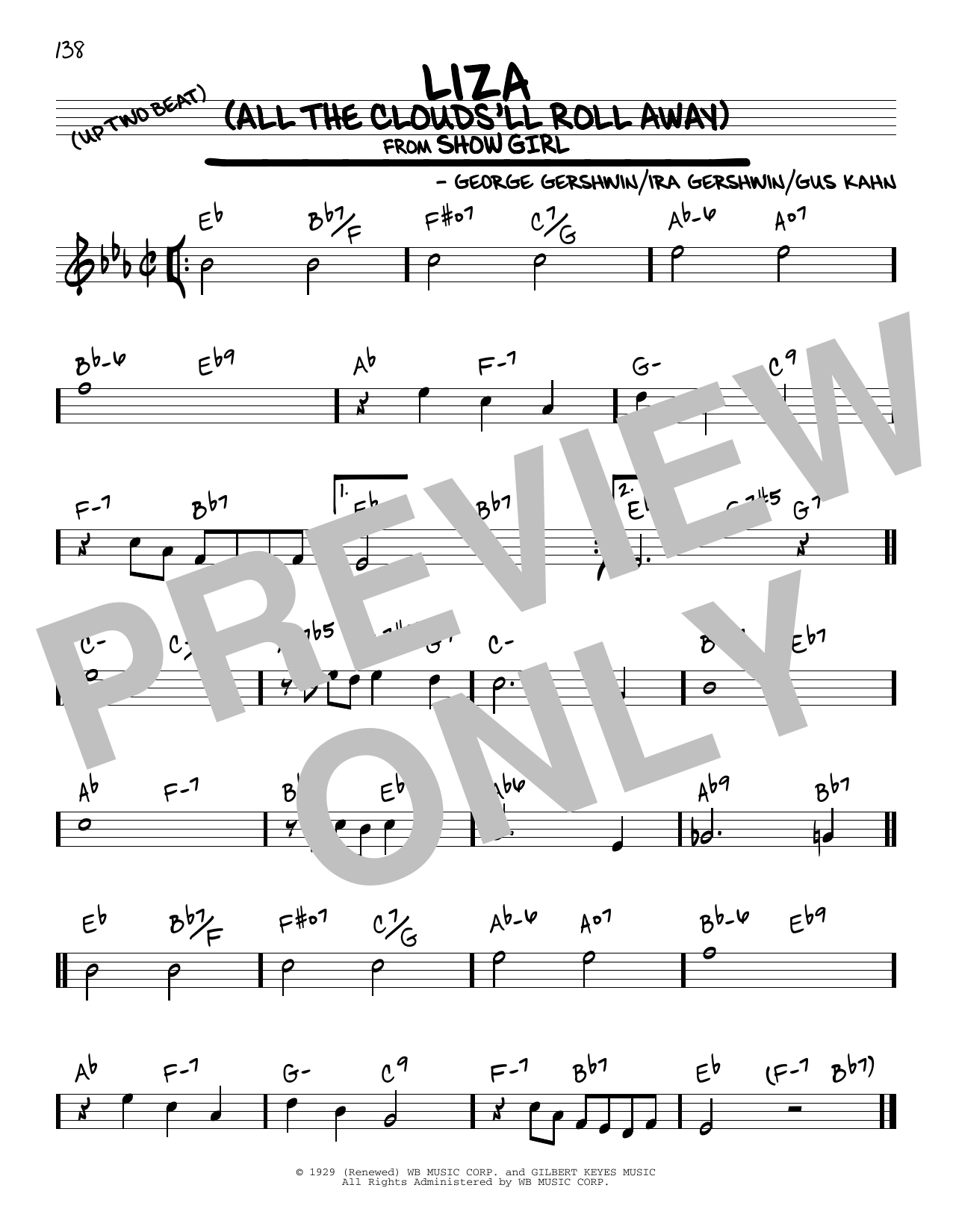 George Gershwin Liza (All The Clouds'll Roll Away) sheet music notes and chords. Download Printable PDF.