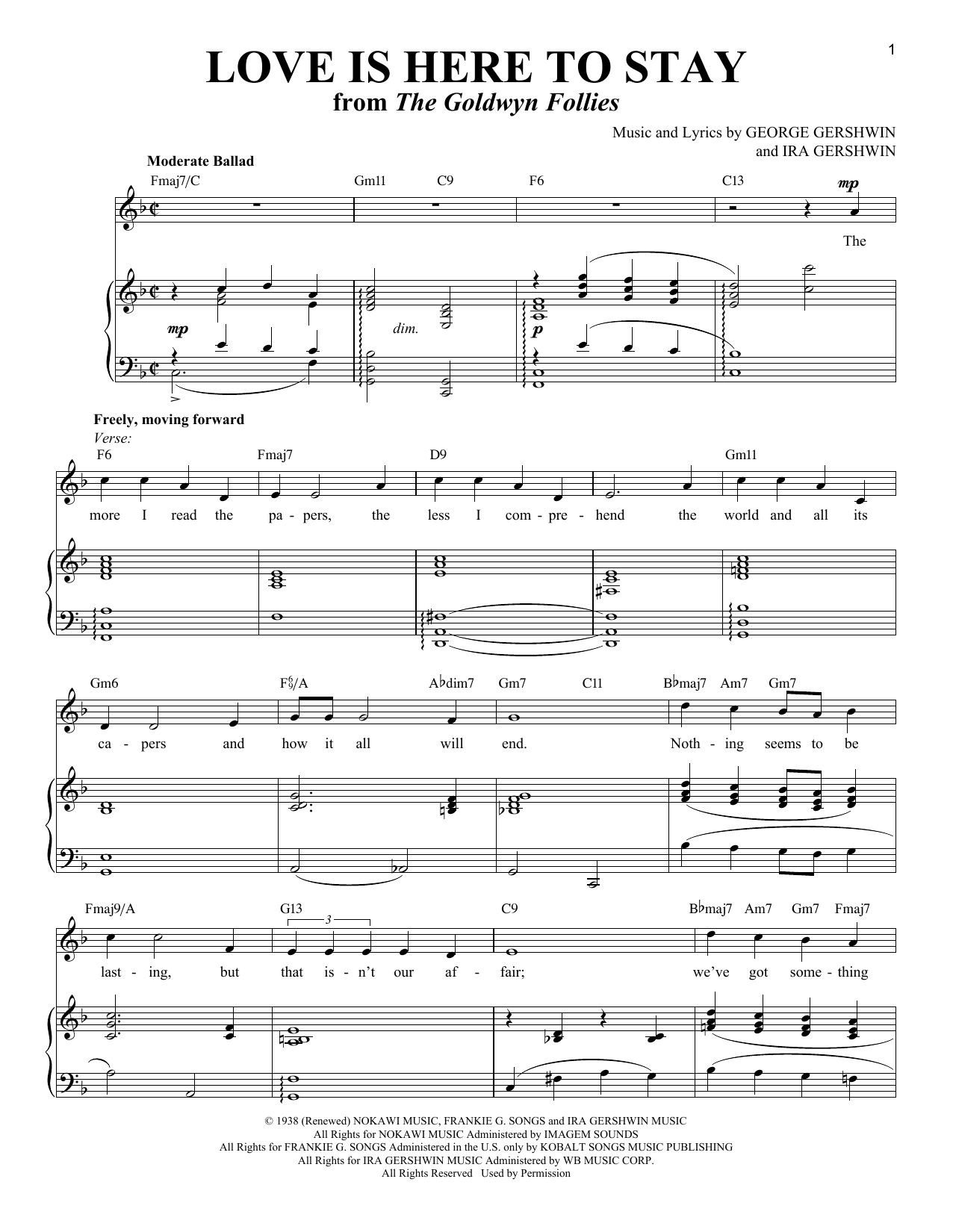 George Gershwin Love Is Here To Stay sheet music notes and chords. Download Printable PDF.