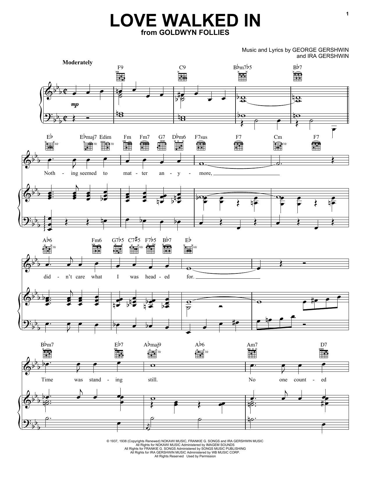 George Gershwin Love Walked In sheet music notes and chords. Download Printable PDF.