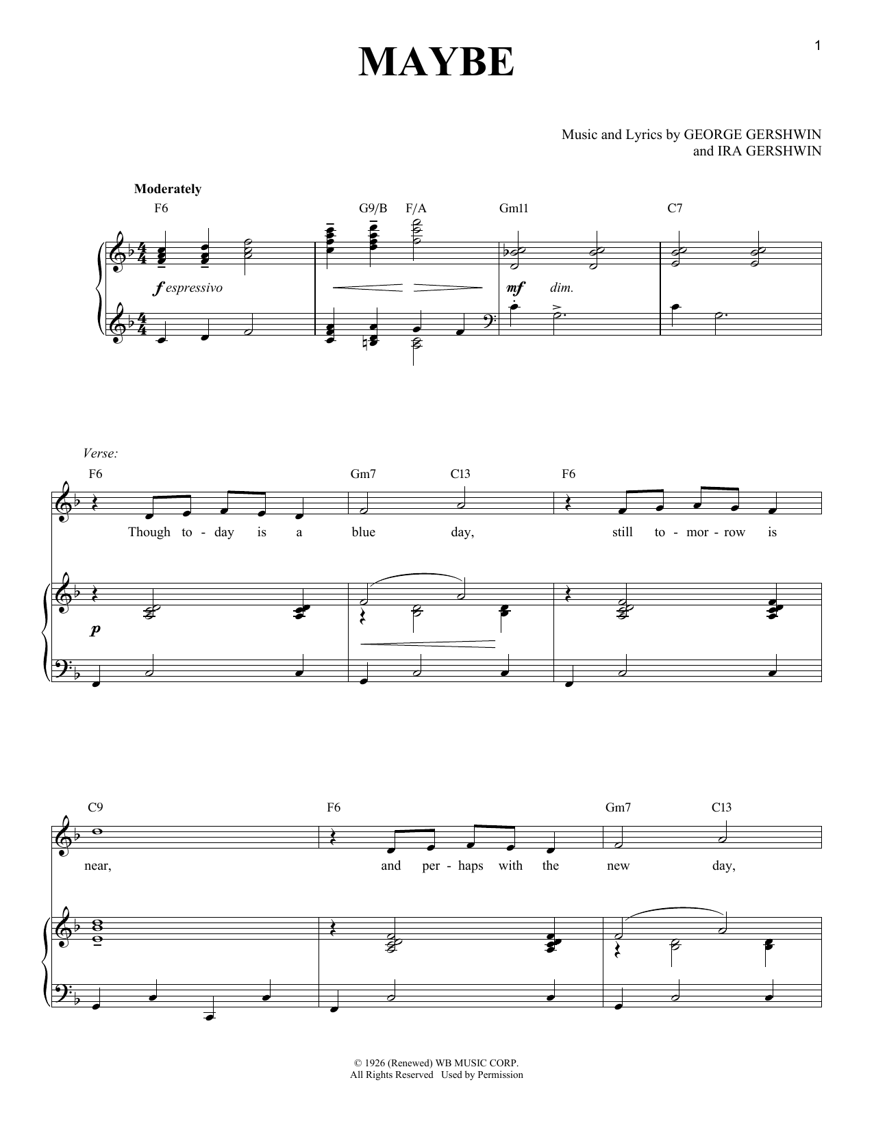 Learn to play George Gershwin Maybe sheet music for Real Book – Melody & Chords in minutes. Price: 5.9900$ George Gershwin Maybe sheet music notes and chords arranged for Real Book – Melody & Chords