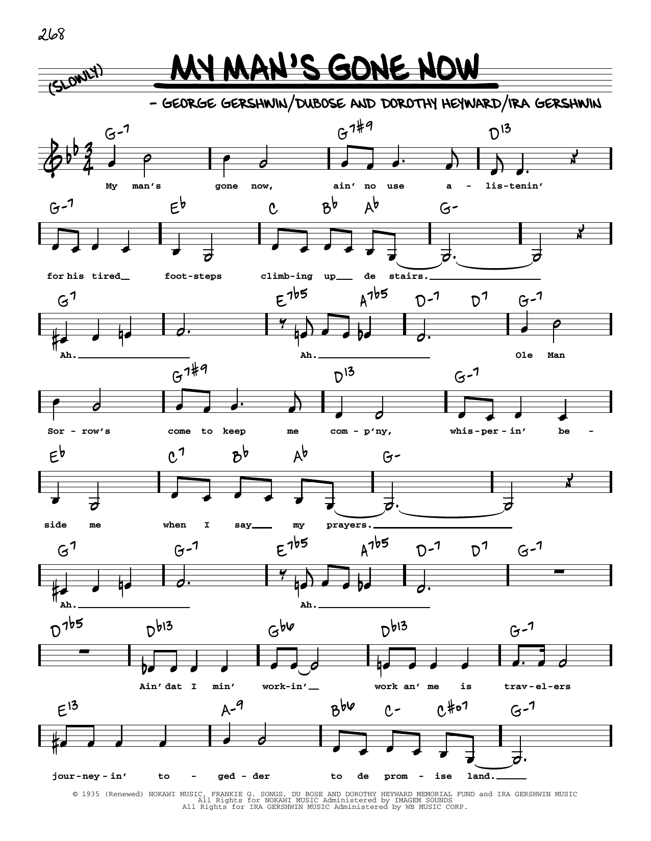 George Gershwin My Man's Gone Now (Low Voice) sheet music notes and chords. Download Printable PDF.